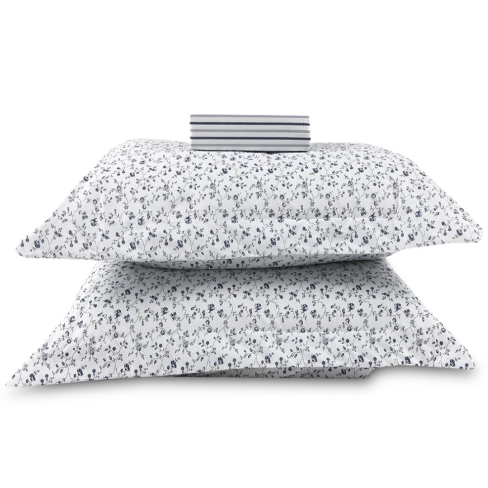 Jogo De Cama Casal Percal 200 Fios Buona Fortuna 3 Pçs  - Catarina Listra Azul