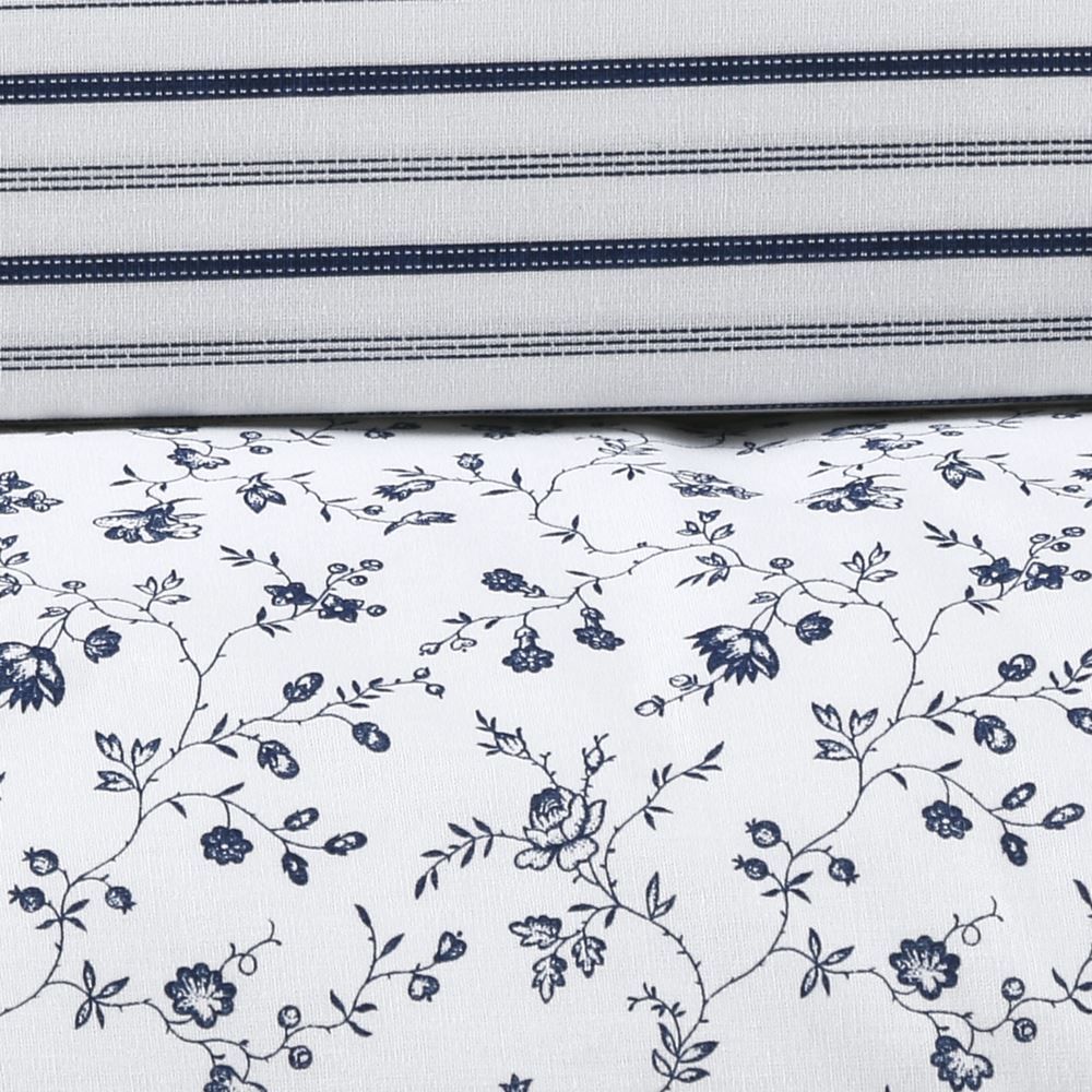 Jogo De Cama Casal Percal 200 Fios Buona Fortuna 3 Pçs  - Catarina Listra Azul