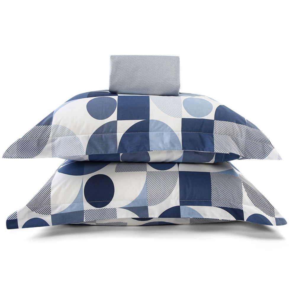 Jogo De Cama Casal Percal 200 Fios Buona Fortuna 3 Pçs  - Textura Lorenzo Azul
