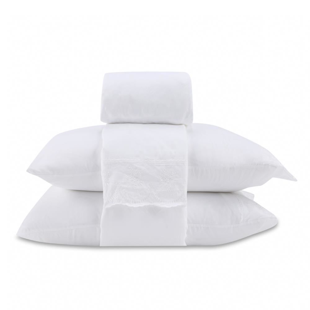 Jogo De Cama Casal 100% Poliéster Com Renda Havan Casa 4 Pçs - Branco