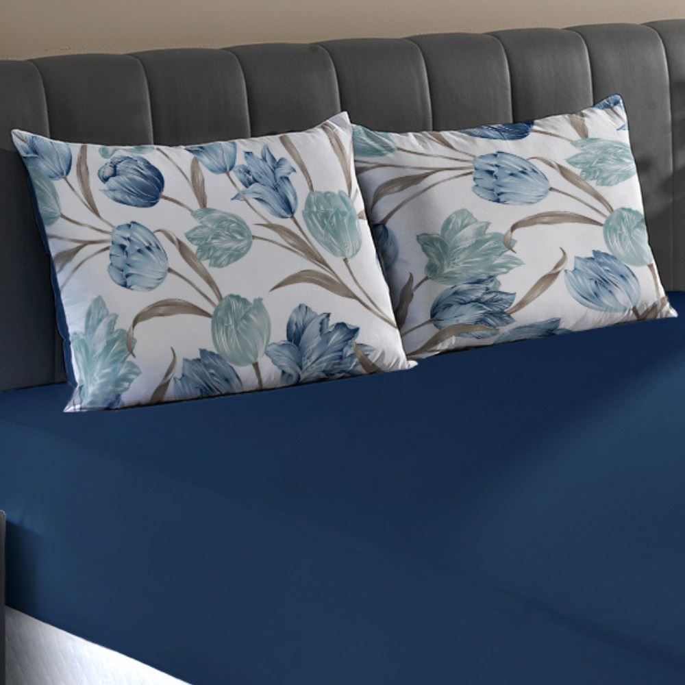 Jogo de Cama Casal Malha 100% Algodão Solecasa 3 pçs - Tuly Azul Marinho