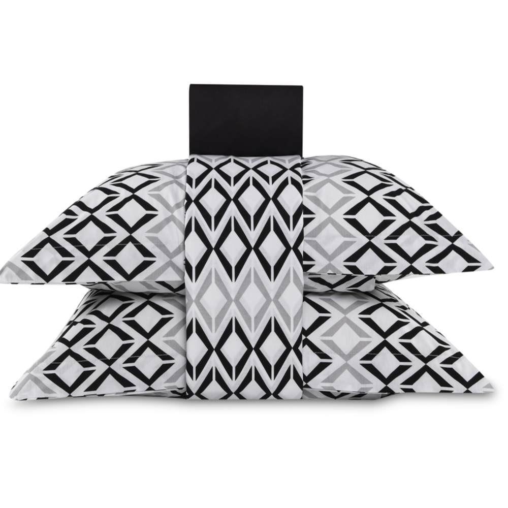 Jogo De Cama Casal Percal 200 Fios Buona Fortuna 4 Pçs - Benicio Preto