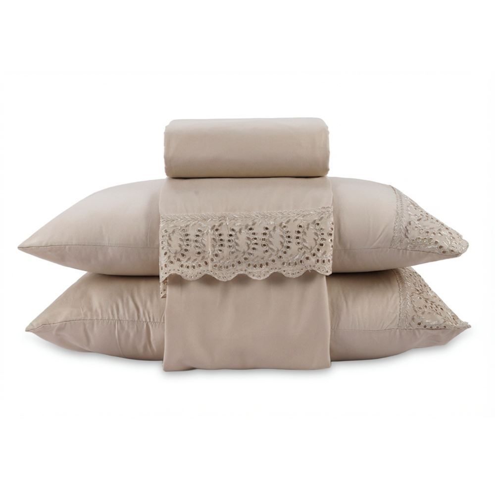 Jogo de Cama Imperial Casal com Renda Havan Casa 4 pçs - Bege