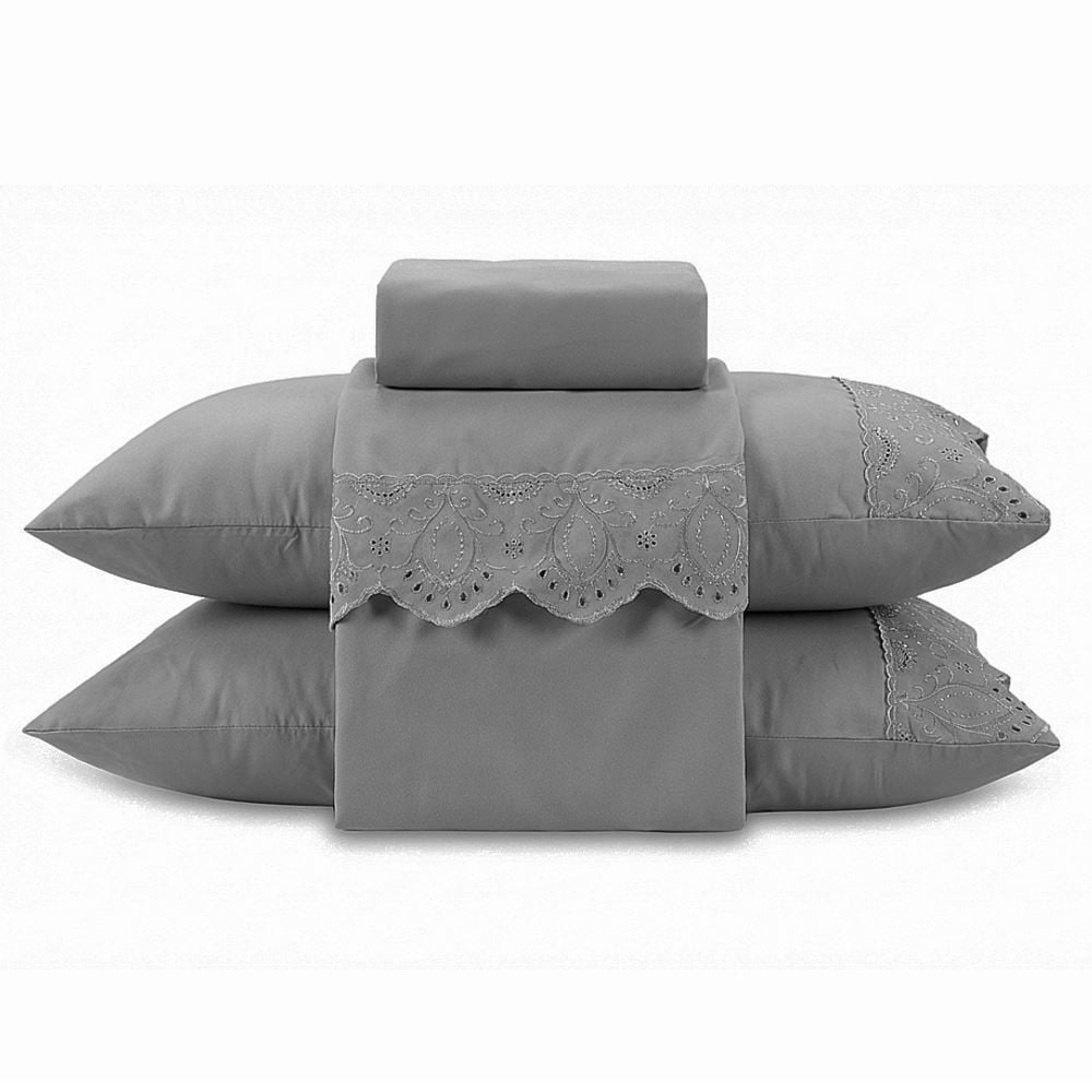 Jogo de Cama Casal Imperial com Renda Havan Casa 4 pçs - Cinza