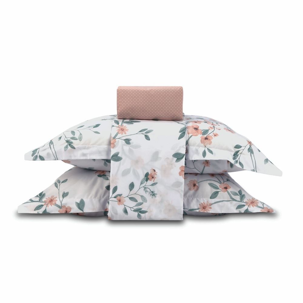 Jogo de Cama Casal Percal Buona Fortuna 4 pçs - Aurora Poa Rosa