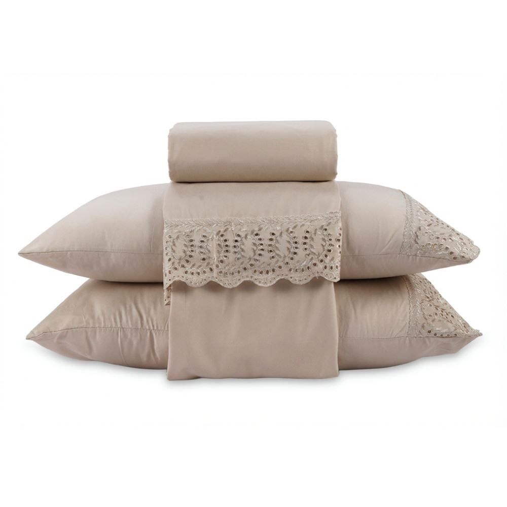 Jogo de Cama Imperial King com Renda Havan Casa 4 pçs - Bege