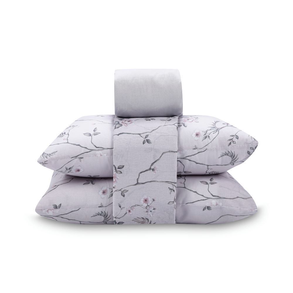 Jogo De Cama King 100% Algodão Royale 4 Peças - Soraia Flowers Bege