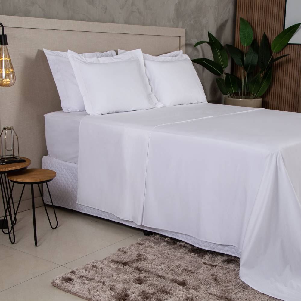Jogo De Cama King Percal 100% Algodão Buona Fortuna  4 Pçs - Branco
