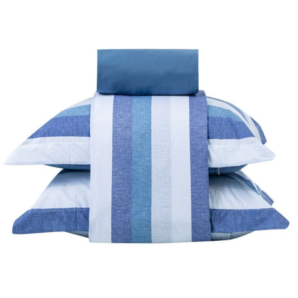 Jogo De Cama King Percal 100% Algodão Buona Fortuna  4 Pçs - Caio Azul