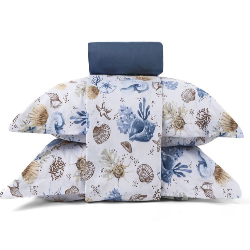 Jogo De Cama King Percal 100% Algodão Buona Fortuna  4 Pçs - Acqua Azul