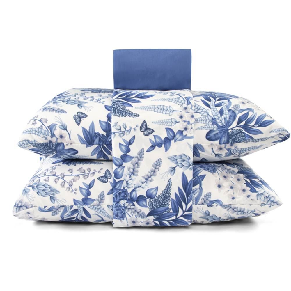 Jogo De Cama King Micropercal 180 Fios Havan Casa 4 Pçs - Elegance Branco Flowers