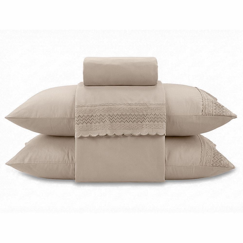 Jogo de Cama King Renda Imperial Havan Casa 4 pçs - Bege