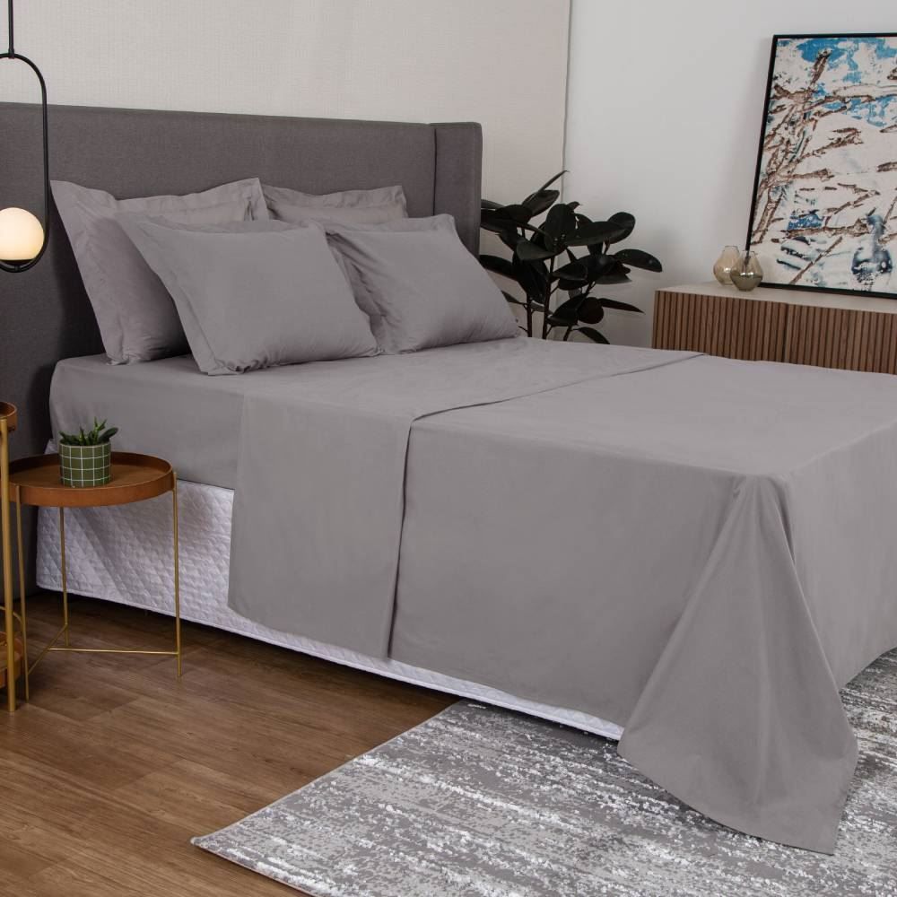 Jogo De Cama Queen Percal Buona Fortuna 4 Pçs - Cinza Prata