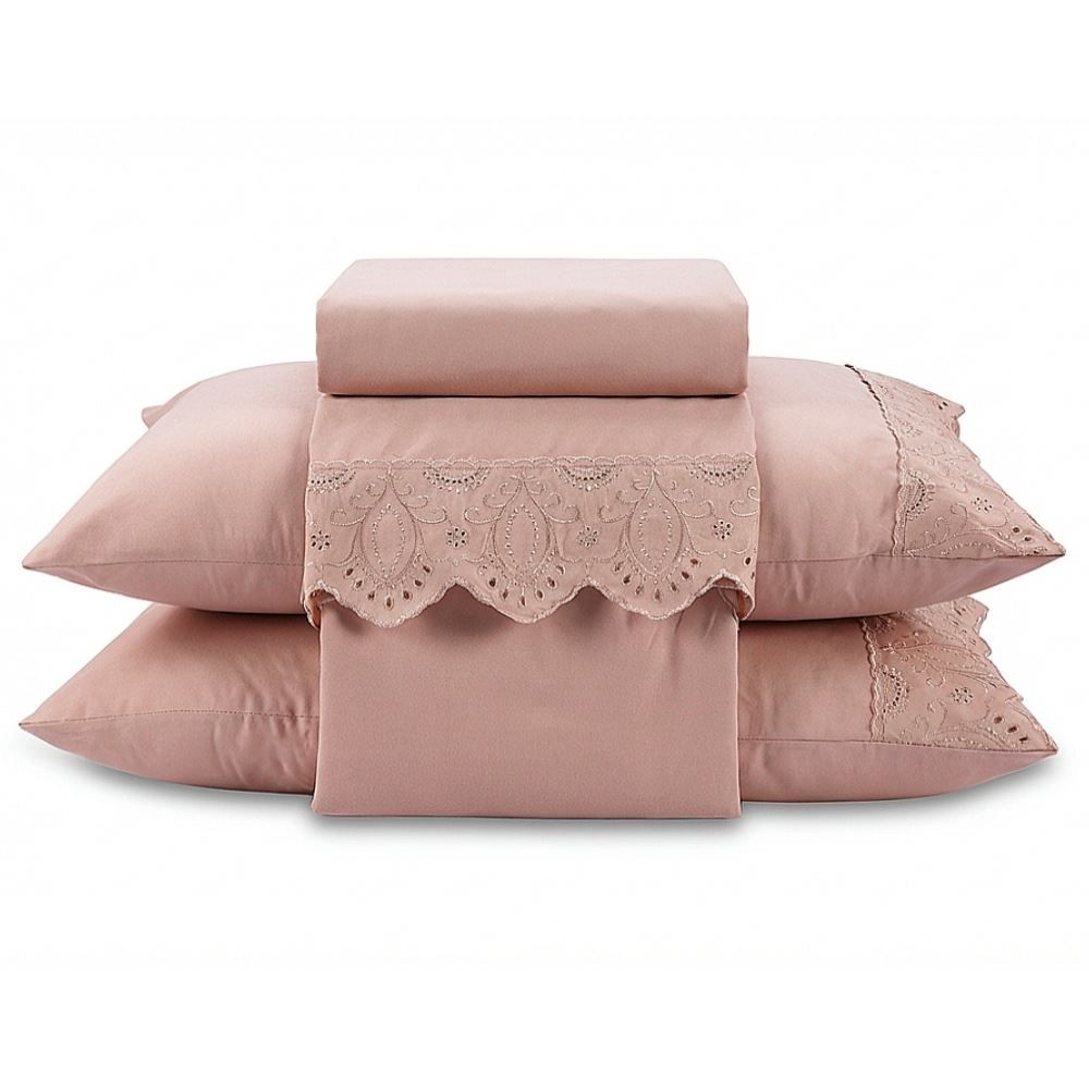 Jogo de Cama Queen Imperial com Renda Havan Casa 4 pçs - Rosa