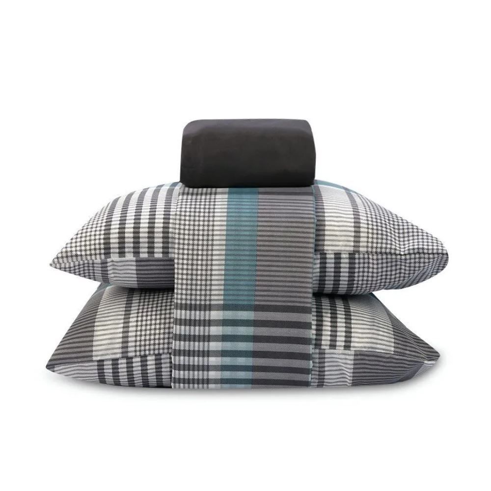 Jogo de Cama Queen Napoli Havan Casa 4 pçs  - Pedro Xadrez Cinza