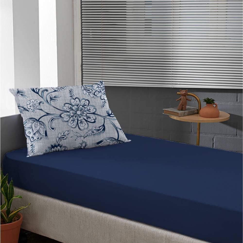 Jogo De Cama Solteiro Malha Havan Casa 2 Pçs - Zafiro Marinho