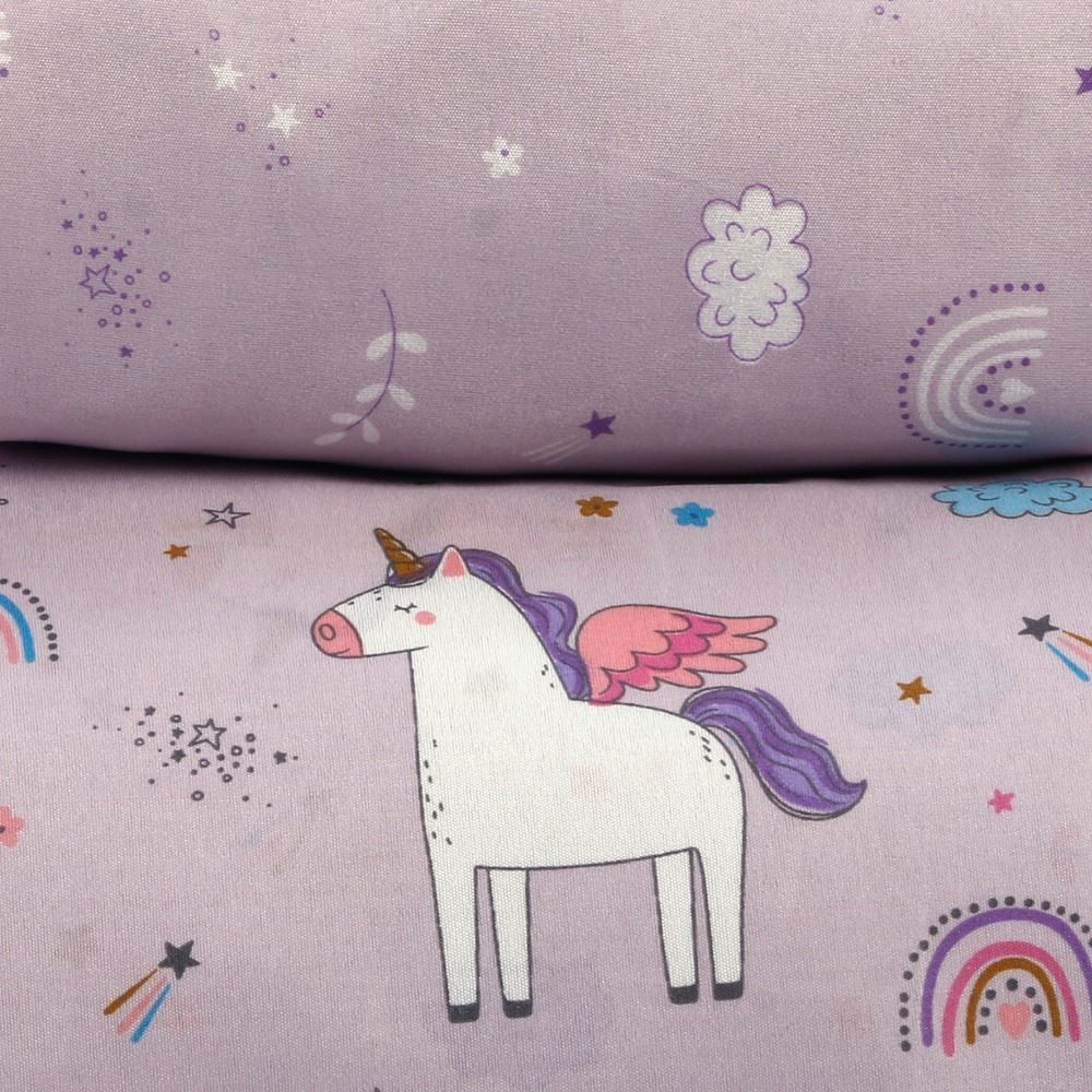  Jogo de Cama Solteiro 150 Fios Havan Kids 3 pçs - Unicórnio Lilás