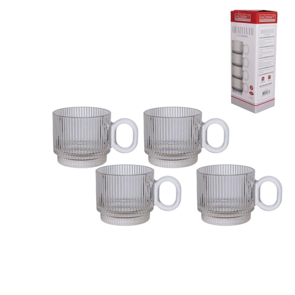 Jogo De Canecas Vidro 170Ml Graffiato Hauskraft - 4 Peças