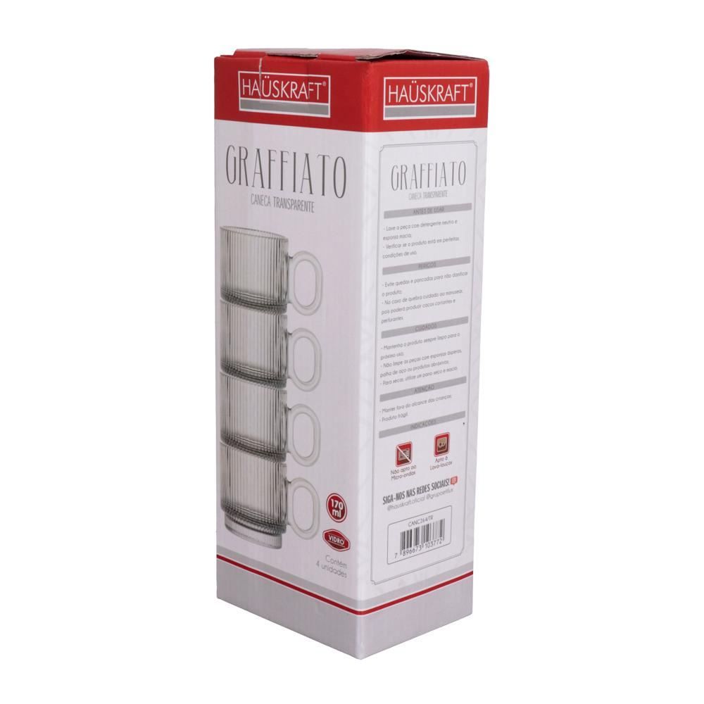 Jogo De Canecas Vidro 170Ml Graffiato Hauskraft - 4 Peças