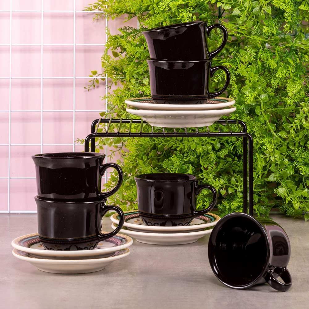 Jogo De Chá Oxford Daily Floreal Luiza 12 Peças - Preto
