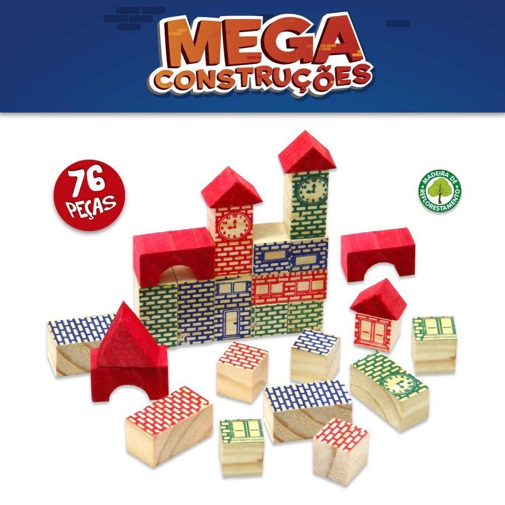 Jogo De Construções 76 Peças De Madeiara - 7395