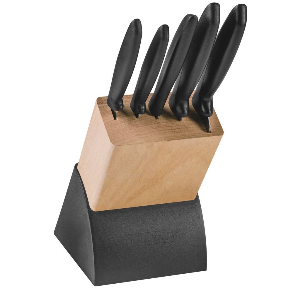 Jogo De Facas Plenus 06 Peças + Suporte Madeira Tramontina - PRETO