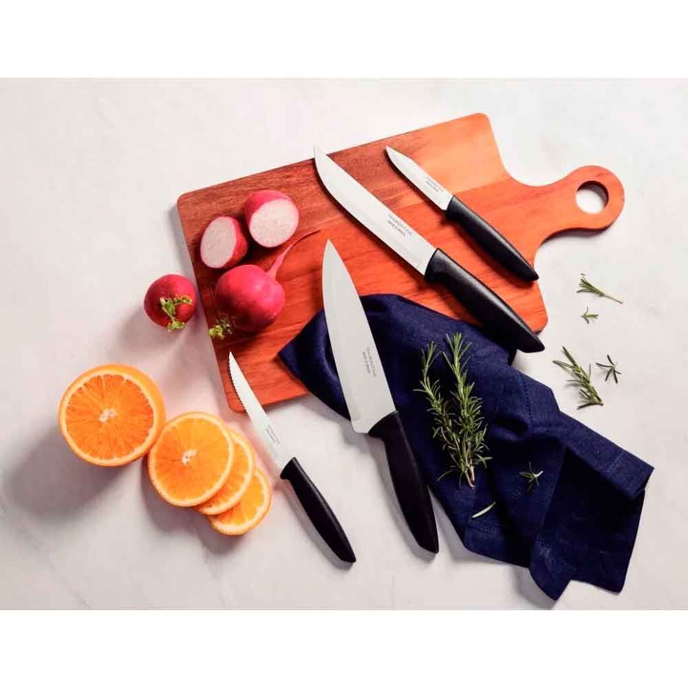 Jogo De Facas Plenus Em Aço Inox 4 Peças Tramontina - Preto