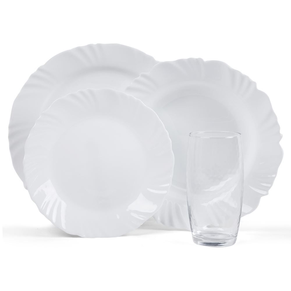Aparelho De Jantar Opaline Pétala Com Copos Nadir 16 Peças - Branco