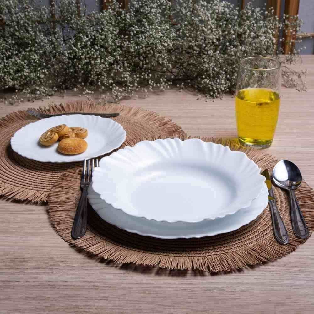 Aparelho De Jantar Opaline Pétala Com Copos Nadir 16 Peças - Branco