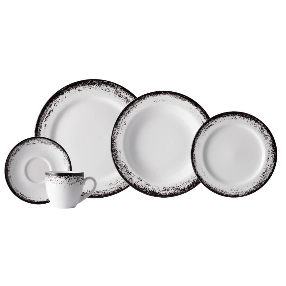 Jogo De Jantar Névoa Preto Schmidt 30 Peças - Porcelana
