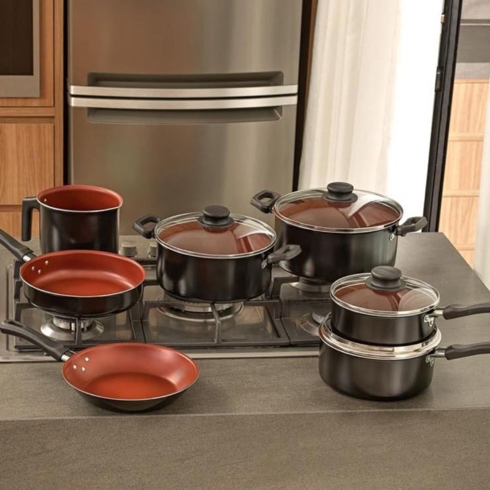 Jogo De Panela Tramontina Califórnia 7 Peças - Preto/Vermelho