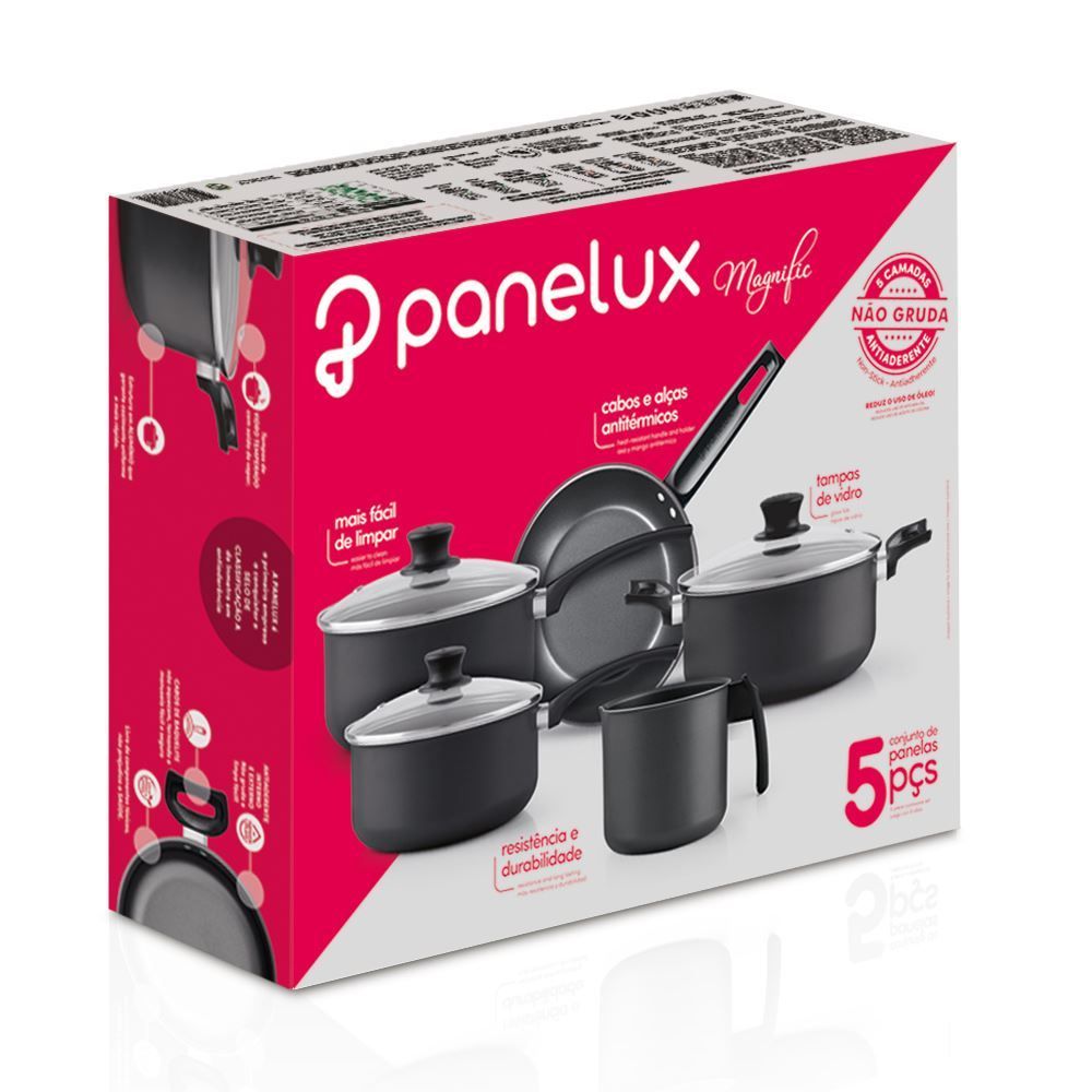 Jogo De Panelas Alumínio Antiaderente Magnific 5 Peças Grafite - Panelux
