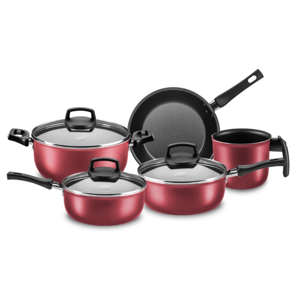 Jogo De Panelas Alumínio Superflon Safira Mta 5 Peças - Cereja