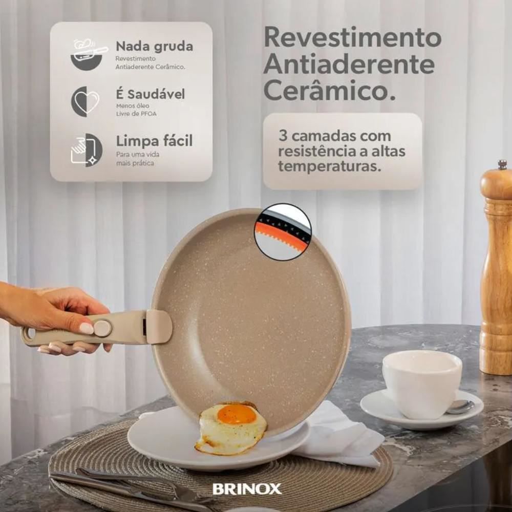 Jogo De Panelas Com Cabo Removível Fit 10 Peças Brinox - Areia