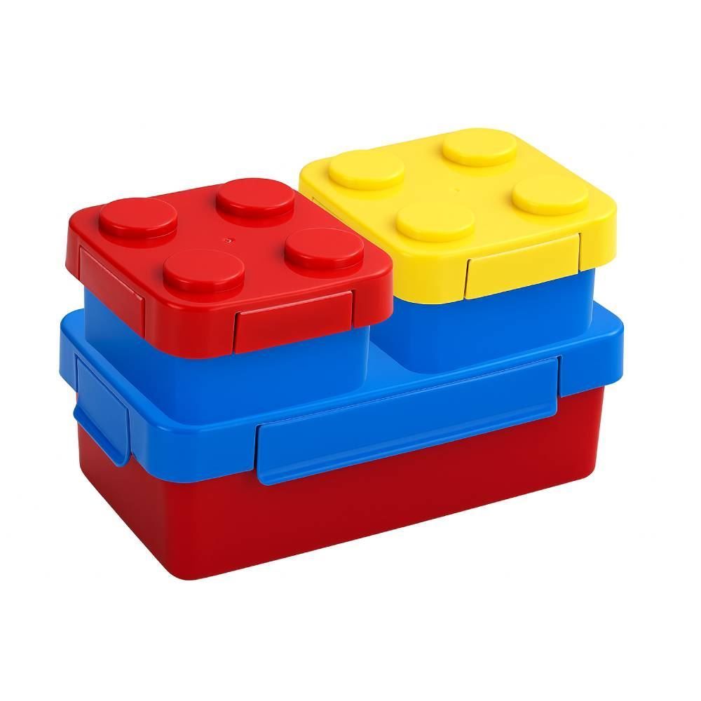 Jogo De Potes Lancheira Blocos De Montar Havan Casa 3 Peças - Lego