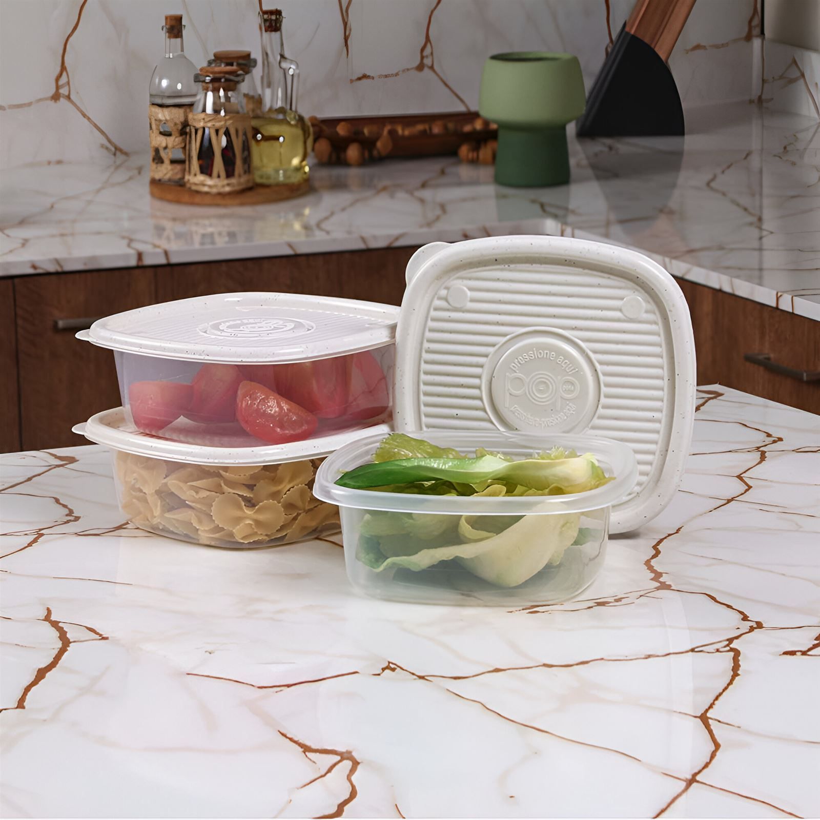 Jogo De Potes Marmorizado Pop Plasútil 1 Litro - 3 Peças