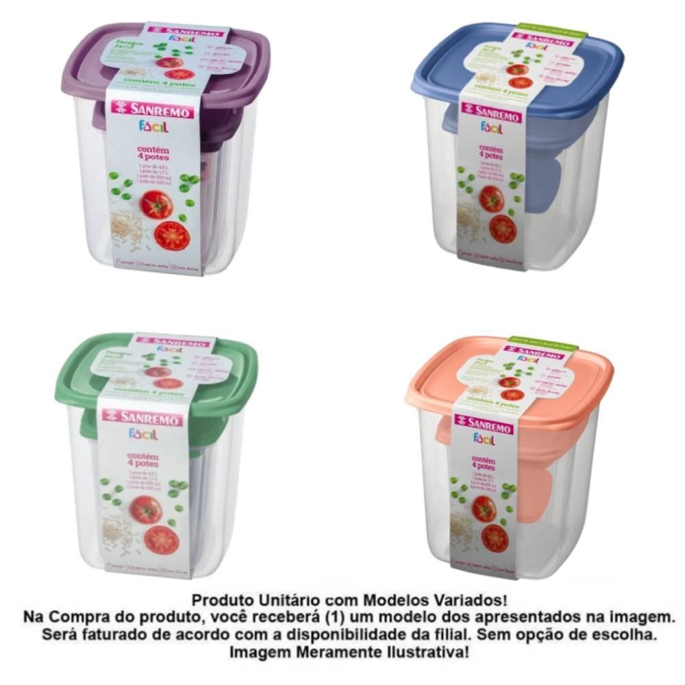 Jogo De Potes Plástico Sanremo 4 Peças - Sortido