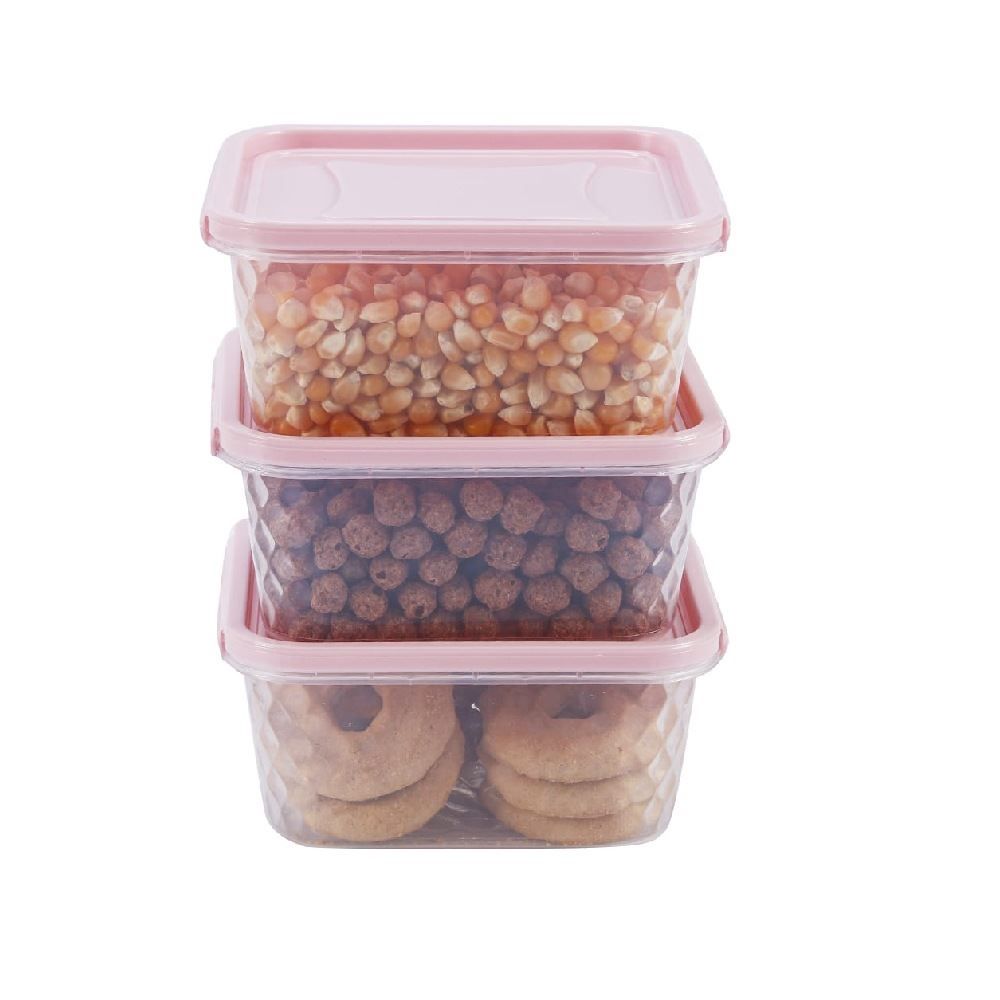 Jogo De Potes Quadrados Com Trava Cristal Plasvale 550Ml - 3 Peças