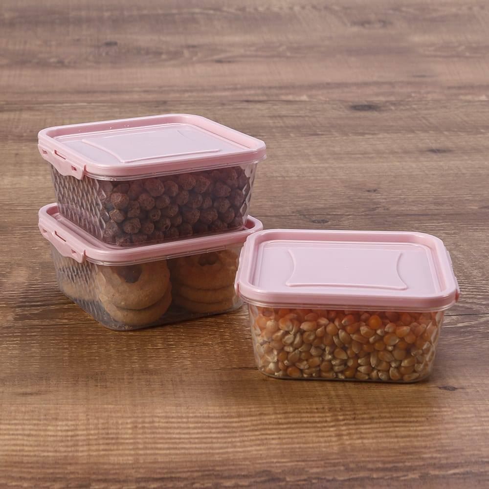 Jogo De Potes Quadrados Com Trava Cristal Plasvale 550Ml - 3 Peças