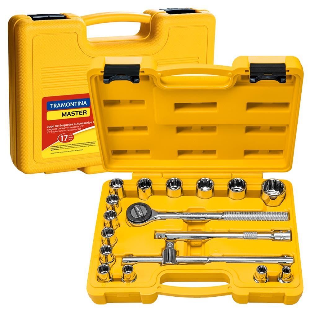 Jogo De Soquetes Estriados Encaixe 1/2" Com Maleta Tramontina - 43600/017