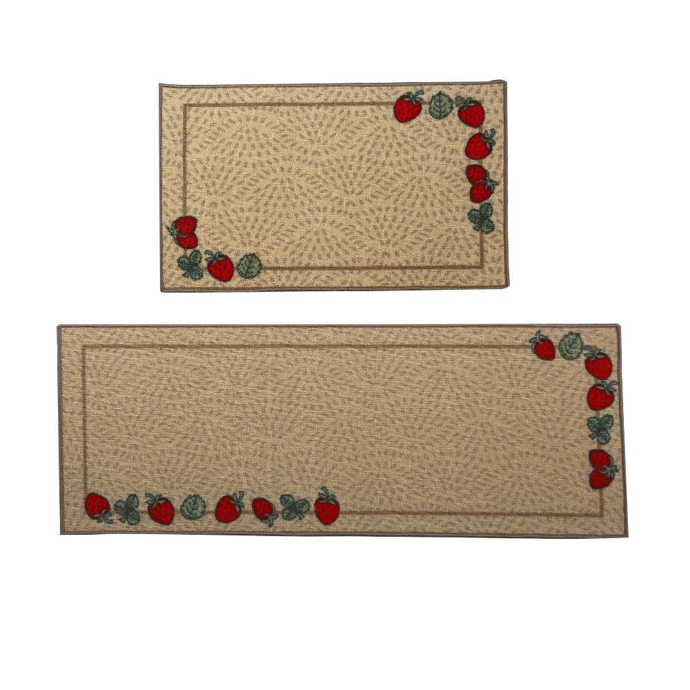 Jogo De Tapetes Napoli Para Cozinha 2 Peças Havan - Morangos Taupe