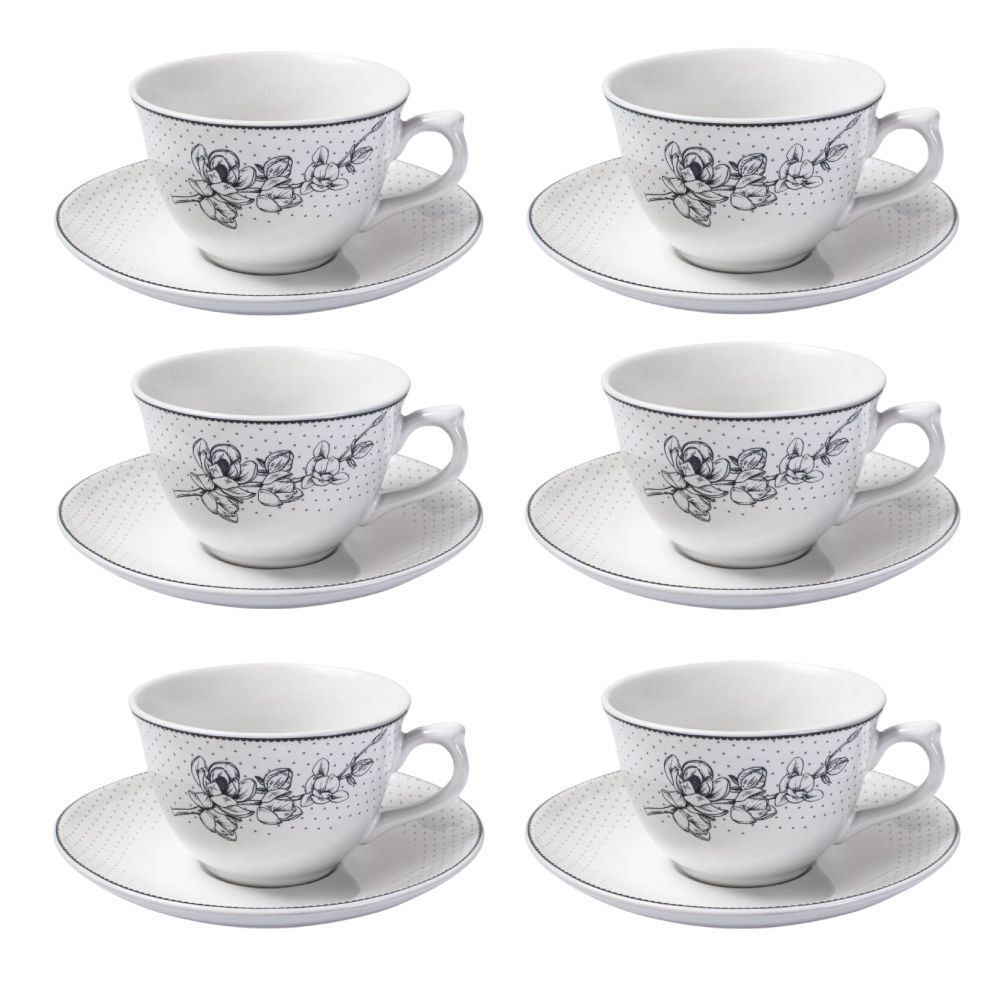 Jogo de Xícaras com Pires Porcelana Jasmine Havan Casa 12 Peças - Estampado