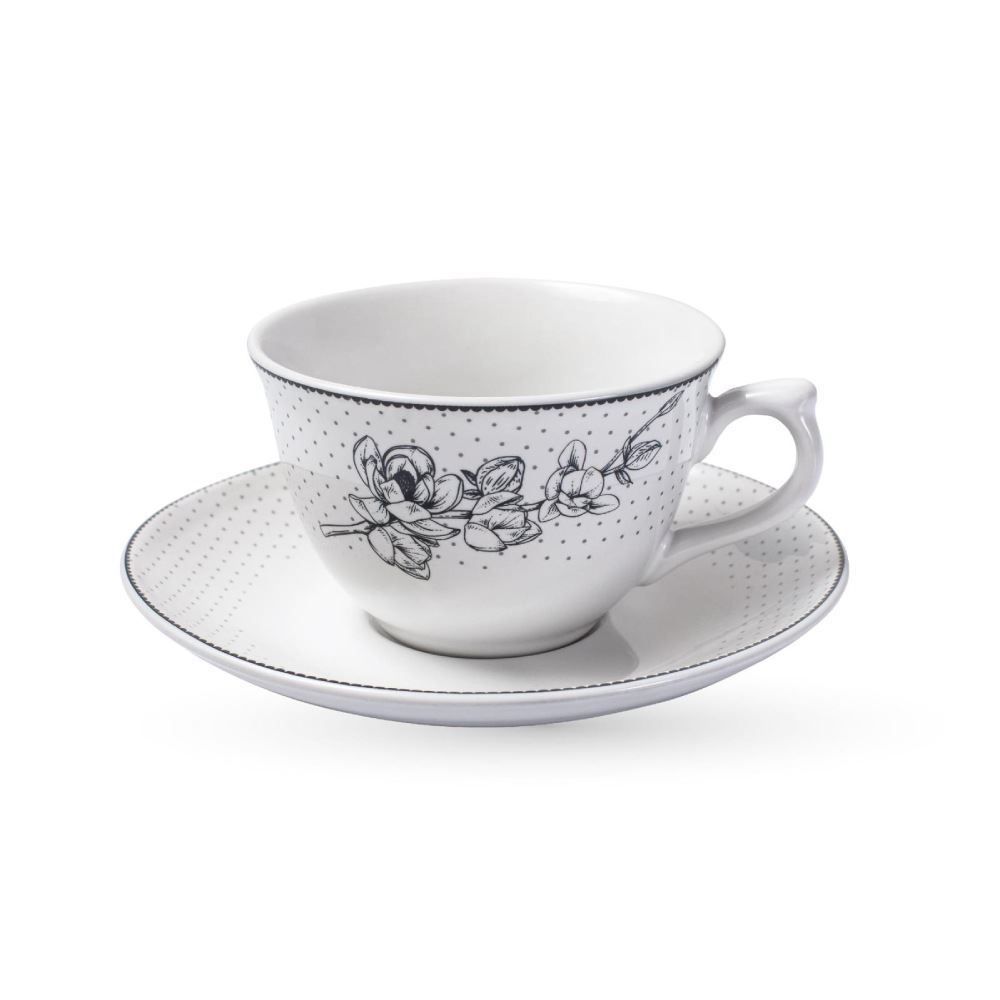 Jogo de Xícaras com Pires Porcelana Jasmine Havan Casa 12 Peças - Estampado