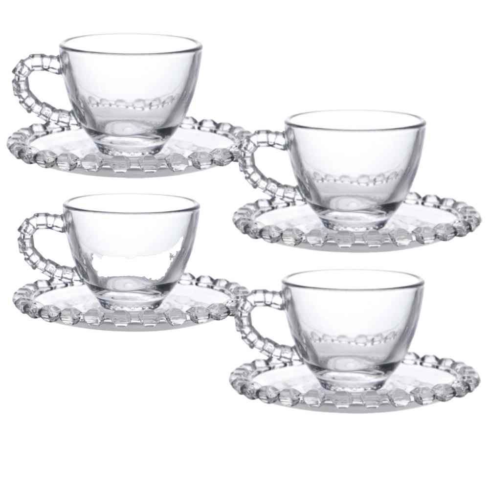 Jogo De Xicaras De Café Com Pires L Hermitage 8 Peças - Transparente 