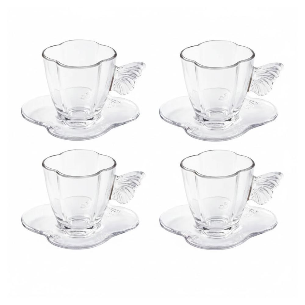 Jogo de Xícaras de Chá com Pires Butterfly Wolff 8 Peças - 180ml