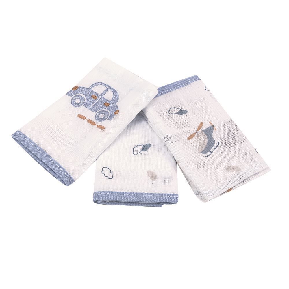 Kit 3 Panos De Boca 32Cm X 32Cm 100% Algodão Havan Baby - Carros