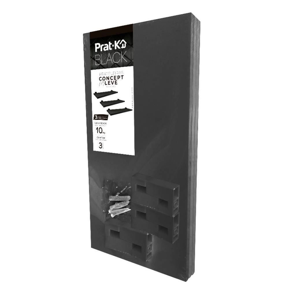 Kit 3 Prateleiras Pretas Versáteis 20X40cm Prat-K - Preta