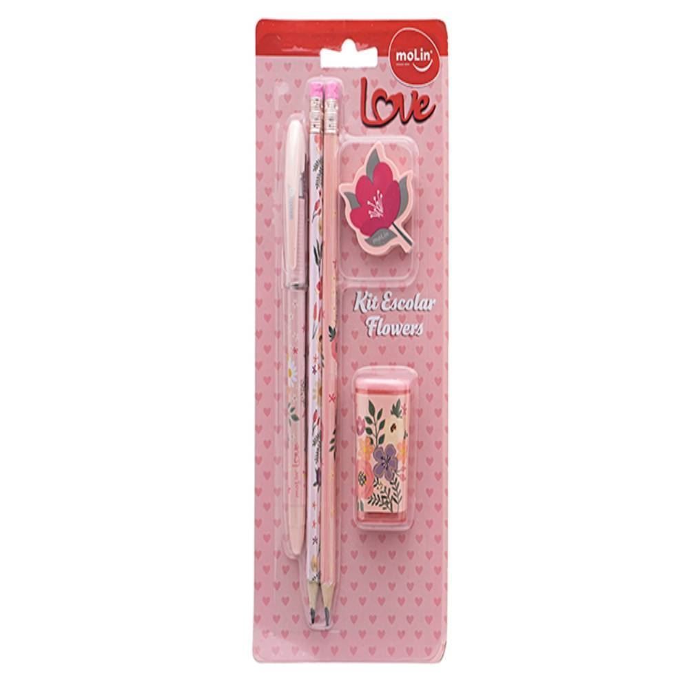 Kit Básico Escolar Flowers 5 Peças Molin - Sortido