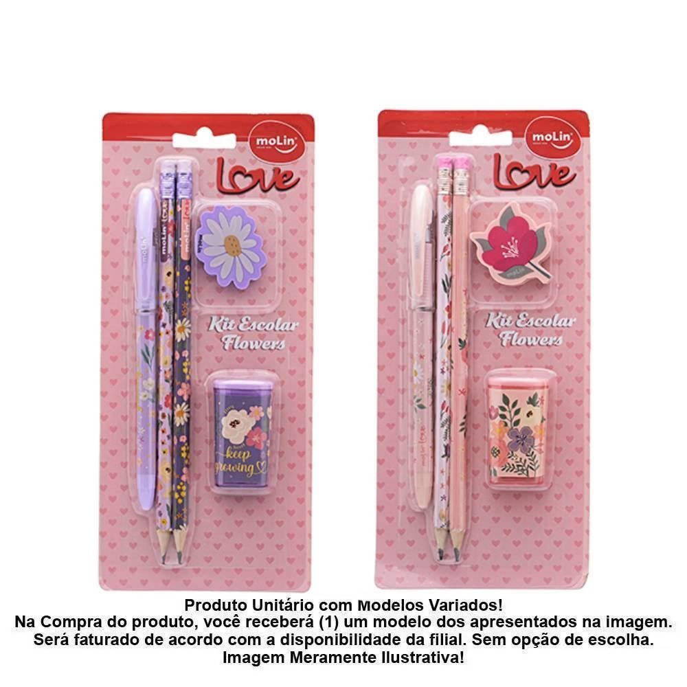 Kit Básico Escolar Flowers 5 Peças Molin - Sortido