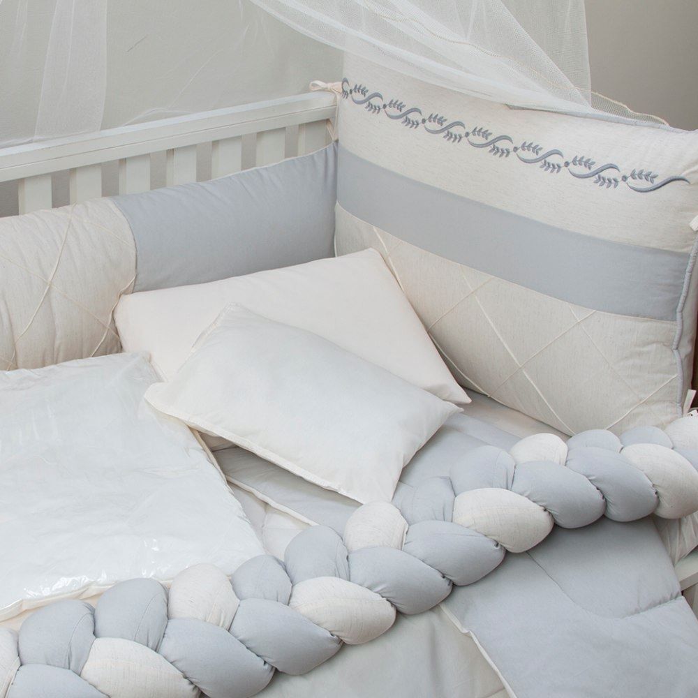 Kit Berço 09 Peças Tiquinho Baby  - Cinza